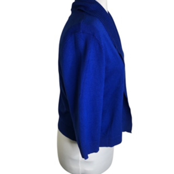 89th & Madison Royal Blue 3/4 Sleeve Open Front Roll Collar Cardigan Size L - Picture 3 of 6